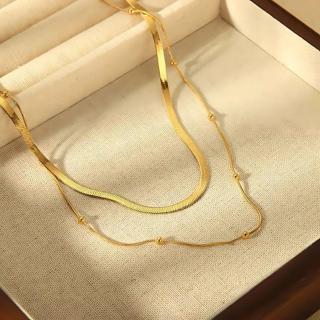 Flat Snake Chain & Beaded Necklace Set