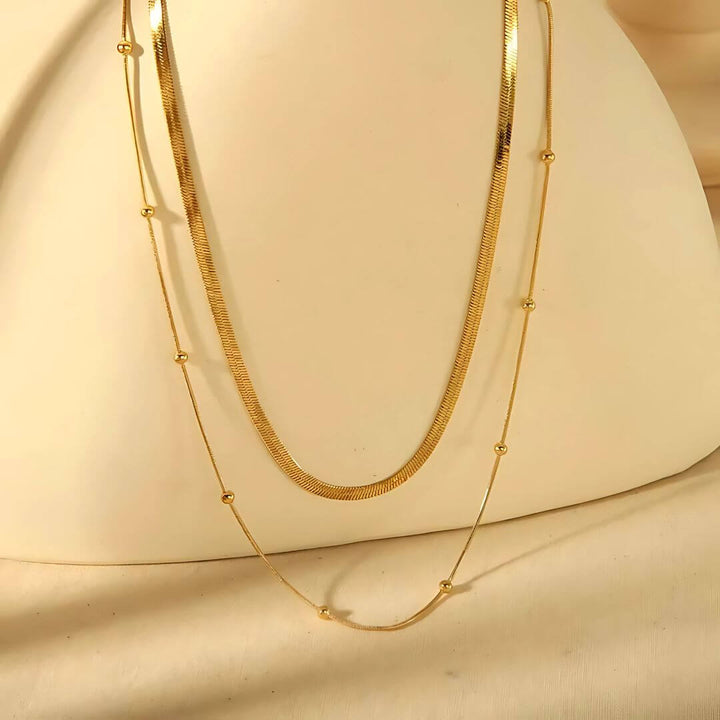 Flat Snake Chain & Beaded Necklace Set