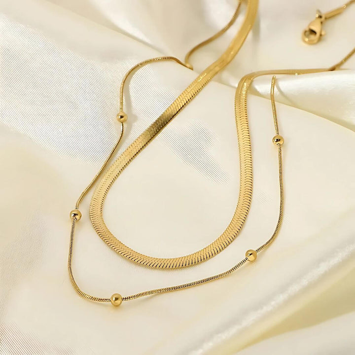 Flat Snake Chain & Beaded Necklace Set