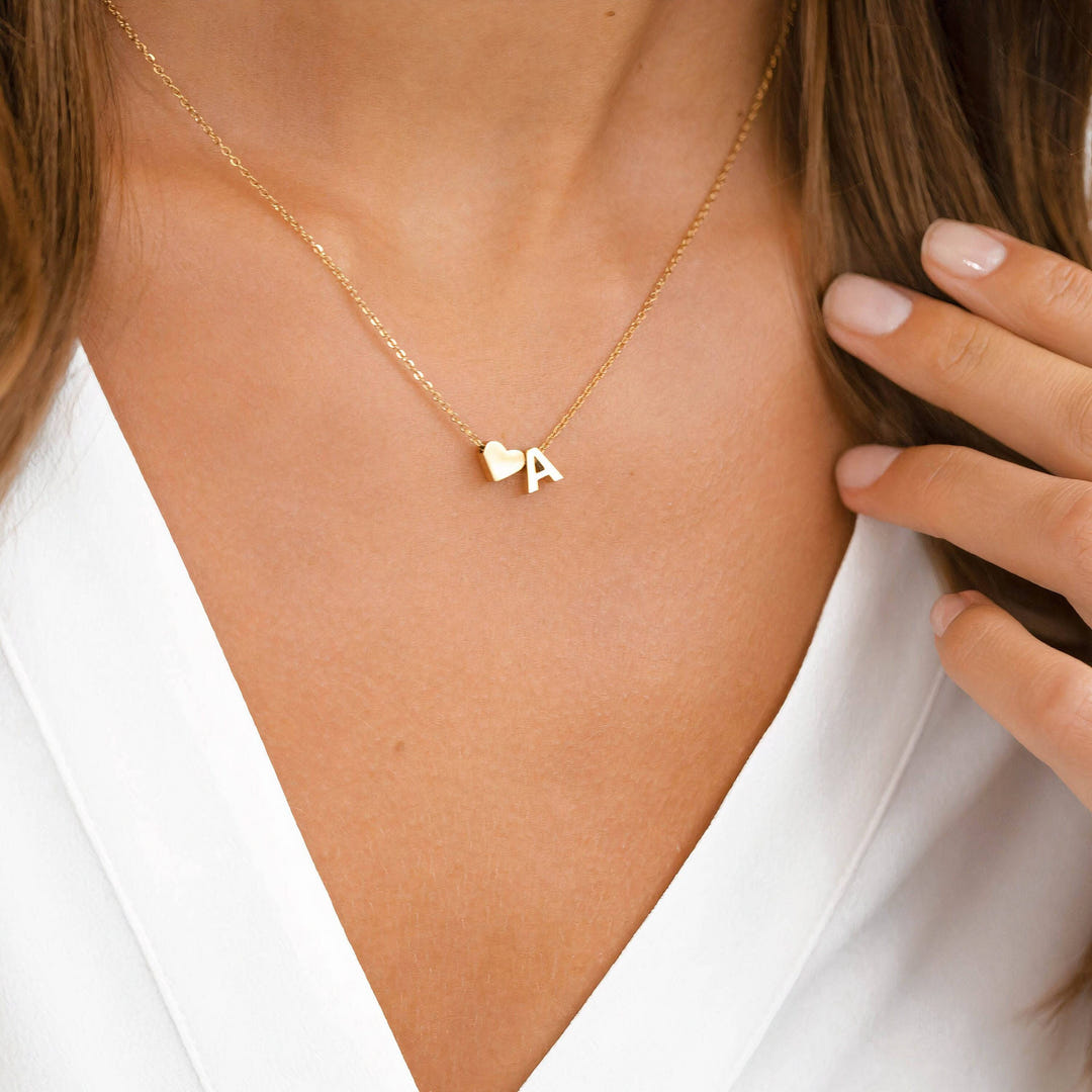 Gold Selene Heart Letter Necklace - Celeste Adore