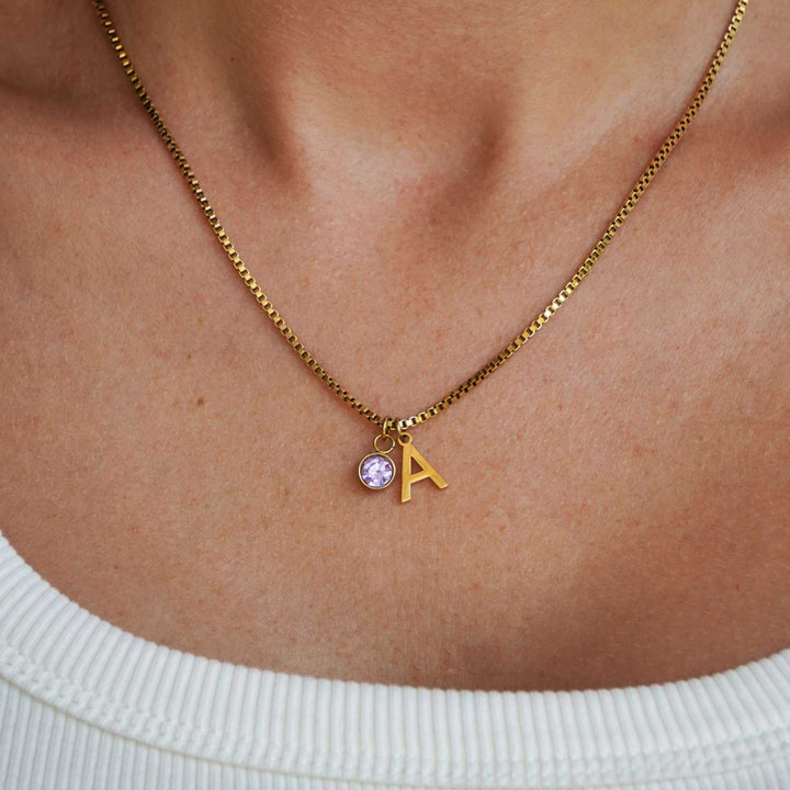 Personalised Kaia Birthstone Initial Necklace