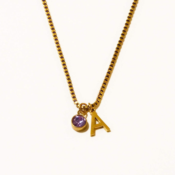 Personalised Kaia Birthstone Initial Necklace