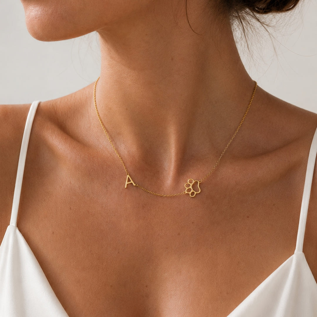 Personalised Pet Paw Initial Necklace