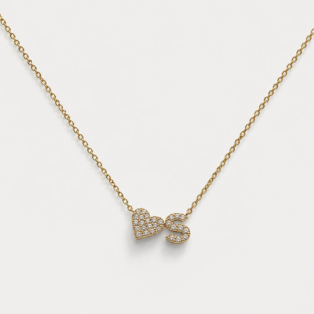 Personalised Sweet Heart Pavé Initial Necklace