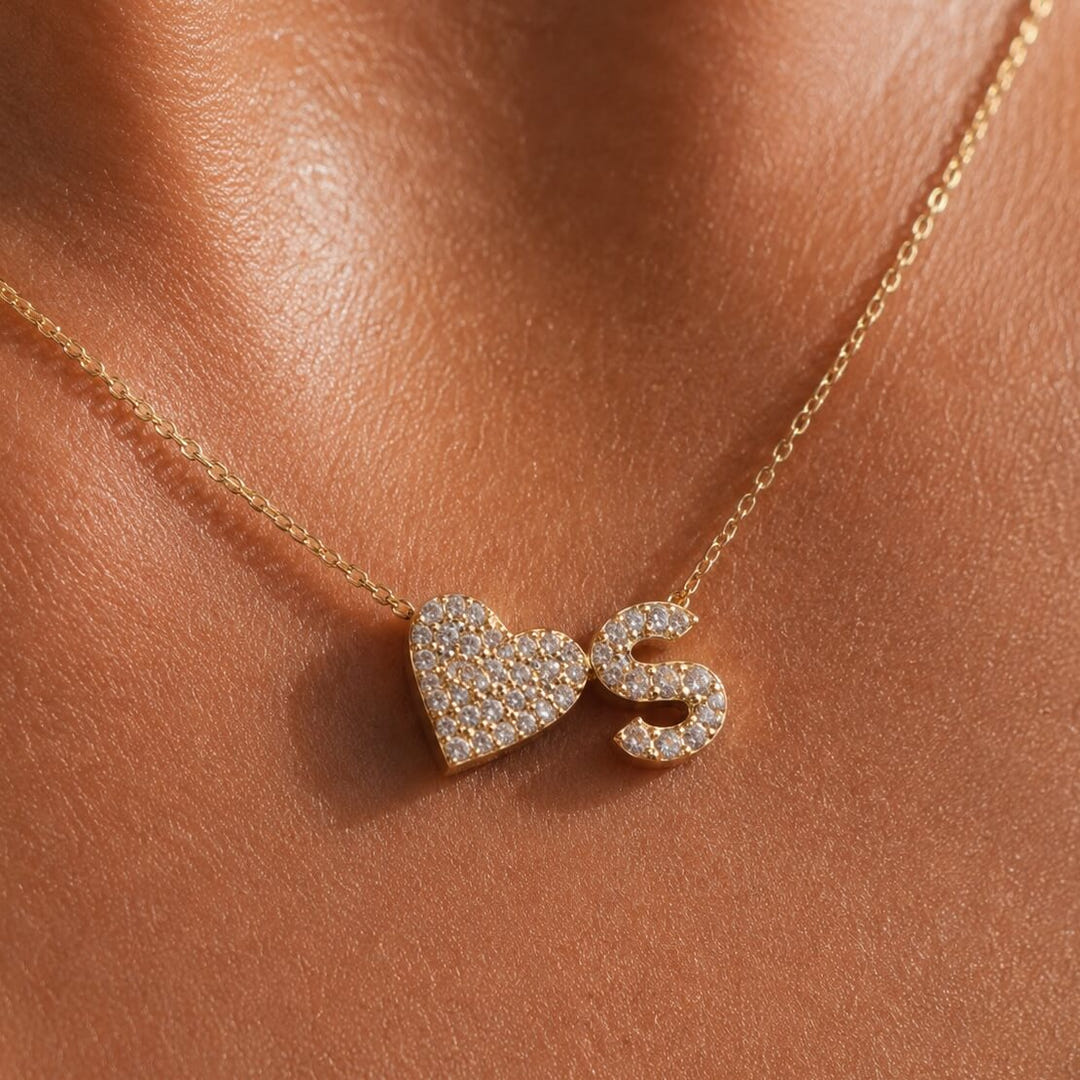 Personalised Sweet Heart Pavé Initial Necklace